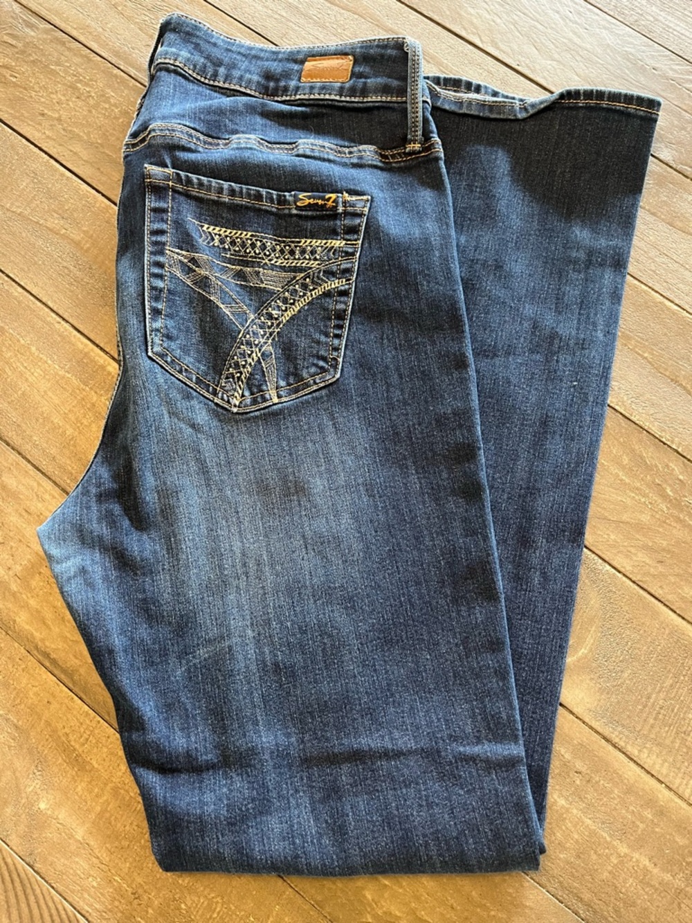 Seven7 Women’s Dark Blue Boot Cut Jeans with Embroidered Back Pocket
